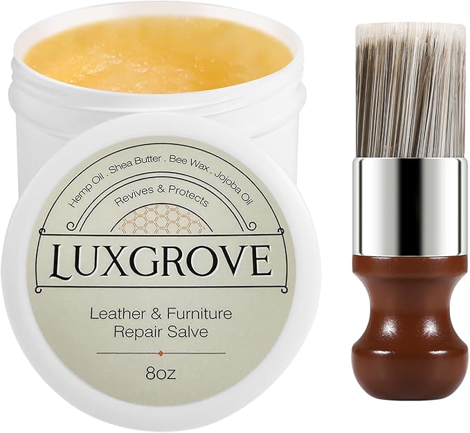 LUXGROVE® Leather & Furniture Repair Salve & Brush Set, Leather Cleaner and Conditioner for Furniture - UV Protectants Help Prevent Cracking or Fading, Wood, and Vinyl Conditioner - 8oz