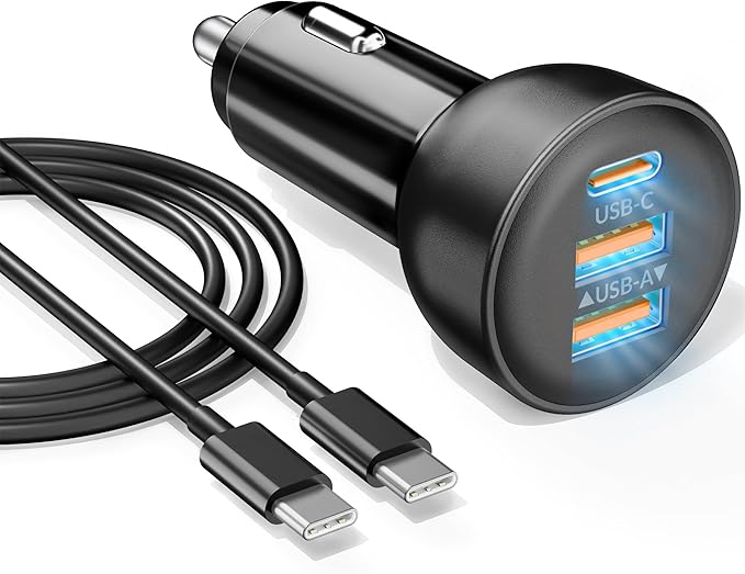iPhone 17e 17 16 15 Pro Max Car Charger Fast Charging, 70W 3-Port USB C Car Charger Cigarette Lighter Adapter Accessories & 3FT USB C Cable for iPhone 17e/17/17 Pro Max/Air/16/16e/15 Pro/Plus, iPad
