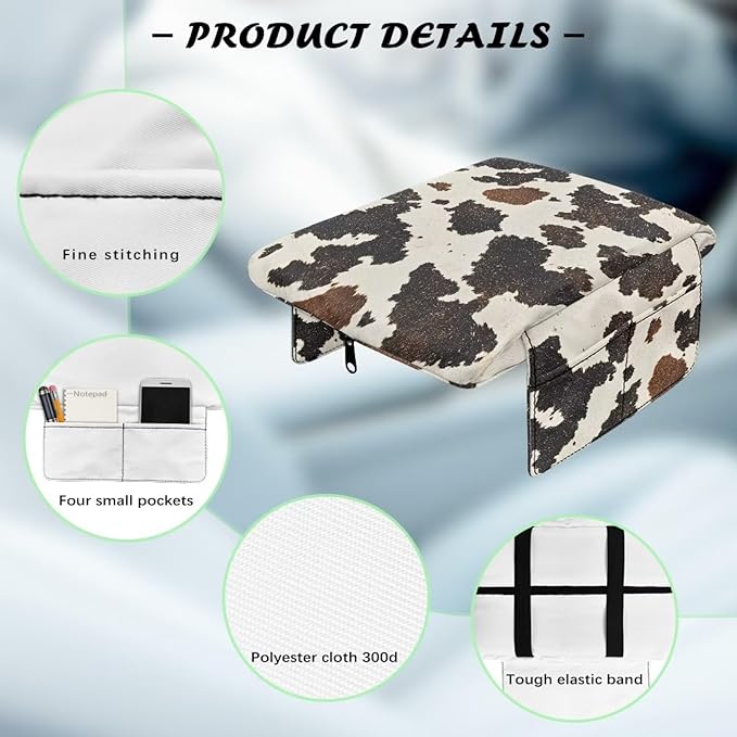 Arm Rest Cover for Car Center Armrest Protector Soft Console Pad, Cow Hide Print Soft Auto Center Console Cushion for Most Car Decoration Protector