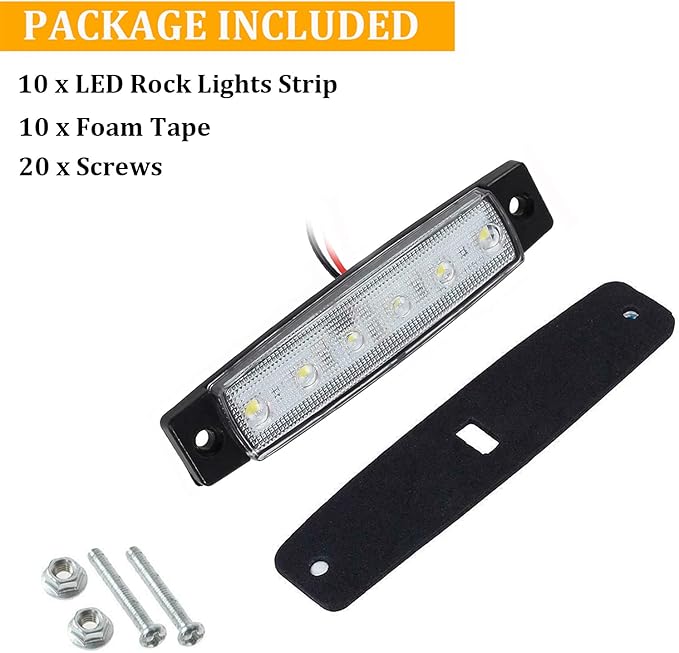 PSEQT 10 Pcs LED Rock Strip Lights Car Underglow Wheel Fender Well Lighting Kits Waterproof for Golf Cart Wrangler Offroad Truck RV UTV ATV Snowmobile (White)