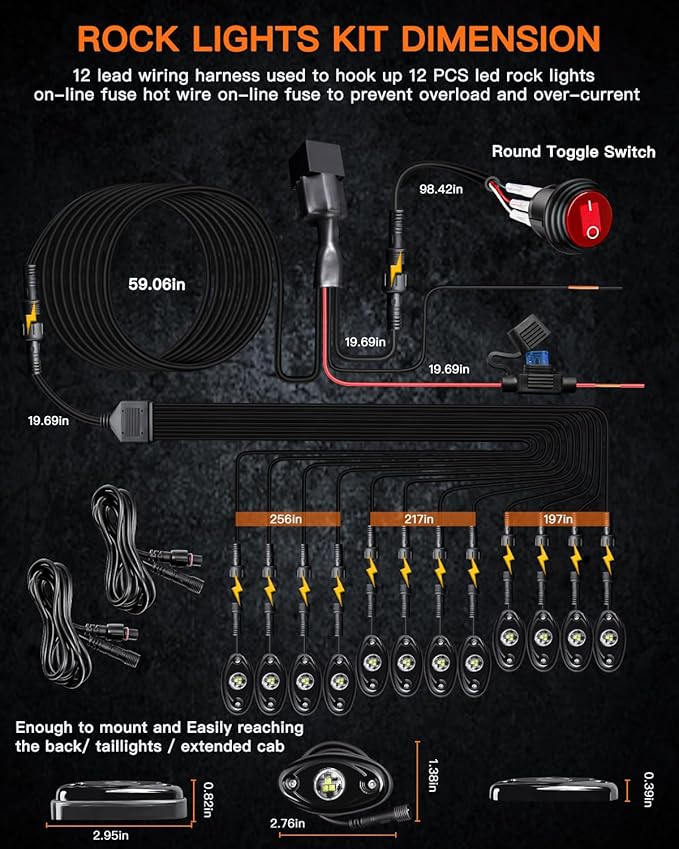 White Rock Lights,LEDMIRCY R1 LED Rock Lights Kit with Toggle Switch Wiring Harness 12PCS Luces para Carro for Trucks ATV UTV Golf Cart Under Glow Light High Power IP68 Waterproof