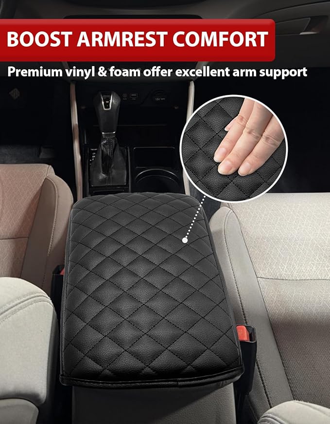 KBH Center Console Armrest Cover for Hyundai Tucson 2017 2018 2019 2020 2021, Middle Console Lid Covering Cushion Pad, PU Leather Interior Accessories, Anti-Scratch, Black