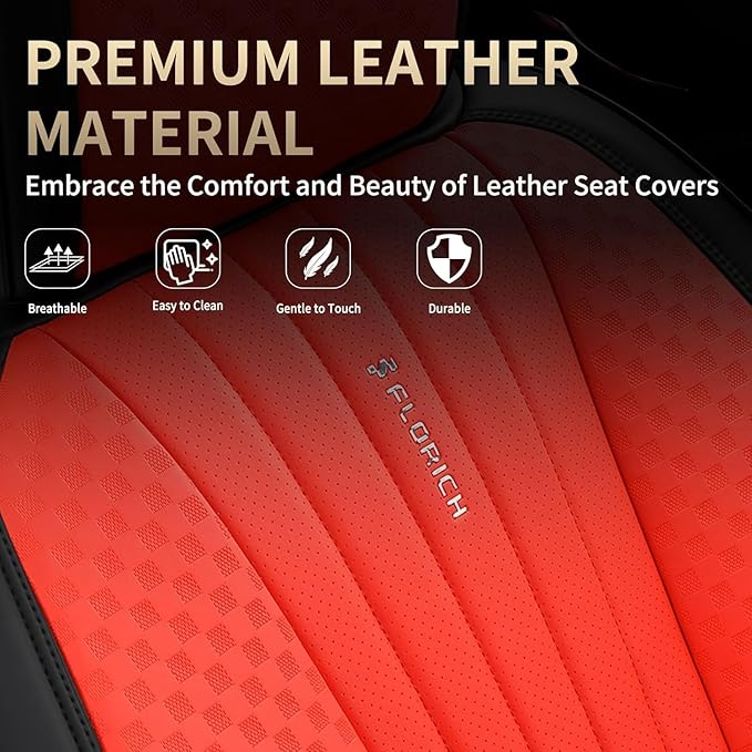 FLORICH Car Seat Covers, Premium Leatherette Car Seat Covers Front Seats, Waterproof Leather Seat Protectors, Automotive Seat Protectors Universal Fit for Most Sedans Cars SUV Trucks, Black&Red