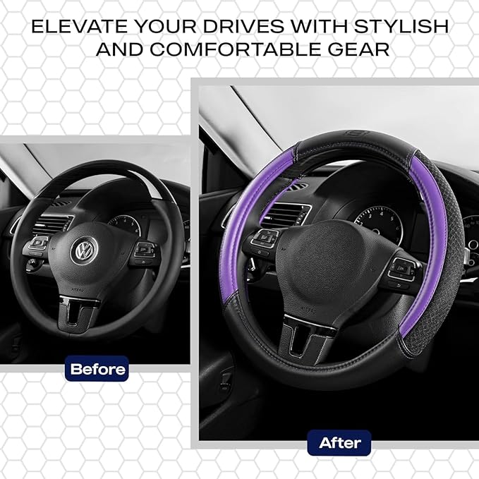 Skechers Air-Cooled Steering Wheel Cover,Leather Car Steering Wheel Cover Universal Fit 14" 1/2-15" Car Wheel Protector for Men Women Fit Suvs,Vans,Sedans,Car,Trucks,Purple