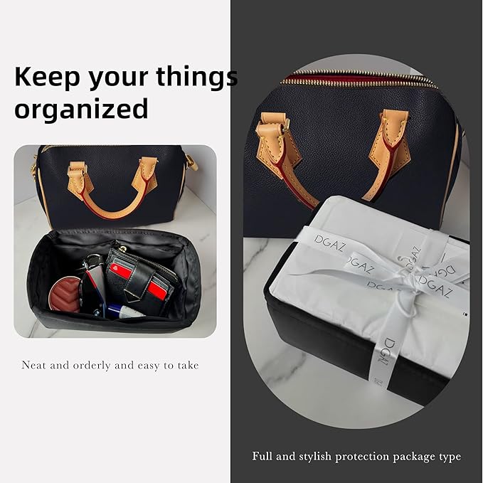DGAZ Silk Purse Organizer Insert Fits LV Speedy 16/20/25/30/35/45 bags，Silky Smooth Bag Organizer，Luxury Handbag & Tote Shaper（Black，SP16）