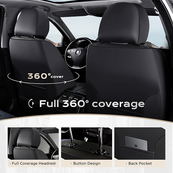 Coverado Car Seat Cover, Cover for Cars Front Seat, Premium Leather, Universal Fit Waterproof Seat Protectors, Car Seat Cushion Non-Slip for Most Cars-BlackBlue