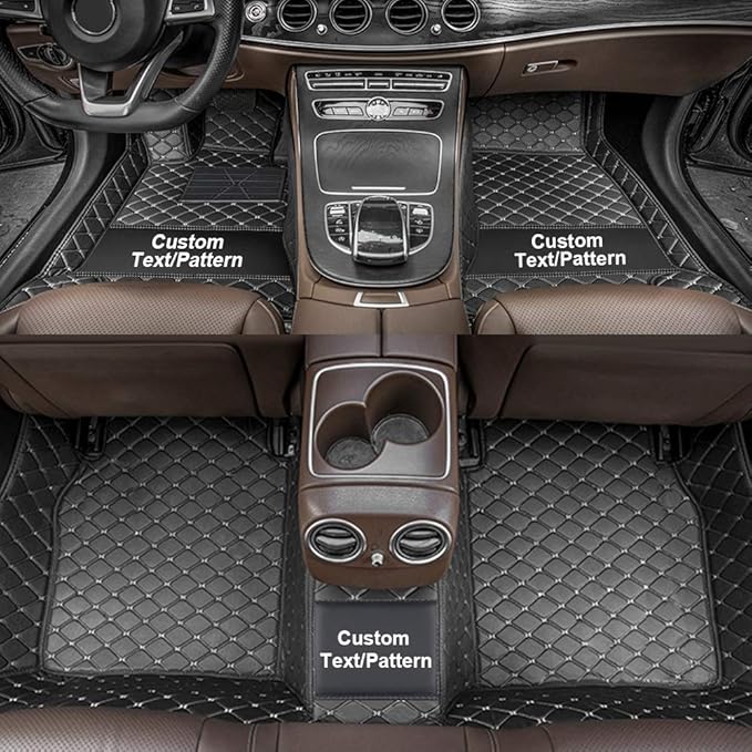 Custom Car Floor Mats Custom Logo/Pattern for SUV Van Truck Sedan Coupe Car Mats Full Surrouded Floor Mat All Weather Waterproof and Anti-Slip Protection Car Floor Liners(Black Beige)