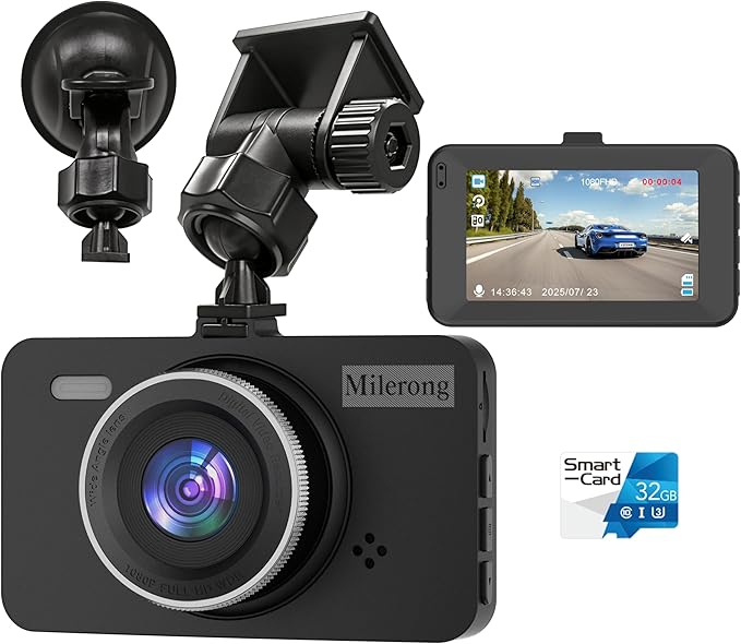Dash Cam Front Car Camera, FHD 1080P Dashcam for Cars, Dash Camera with 32G SD Card, 24 Hours Parking Monitor, Night Vision, Loop Recording, G-Sensor, 3'' IPS Screen, 170°Wide Angle