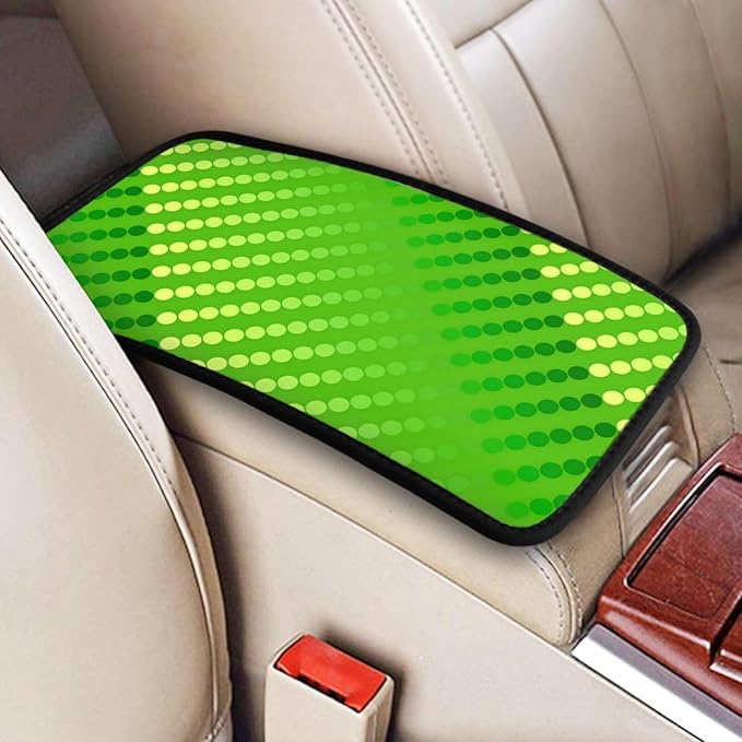 Satin Dots - Shades of Lime Green Universal Center Console Armrest Cover Pad Car Armrest Protector for Most Cars, Suvs & Trucks, Cushion with Easy Installation