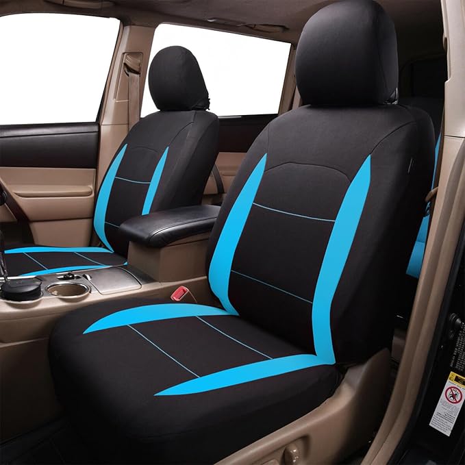 Flying Banner Car Seat Covers Front Seats Rear Bench Polyester car seat Protectors Easy installations Rear Bench Split Classic Man Lady Truck (Full Set - Low Back - Combo Pack, Black Mint Blue)