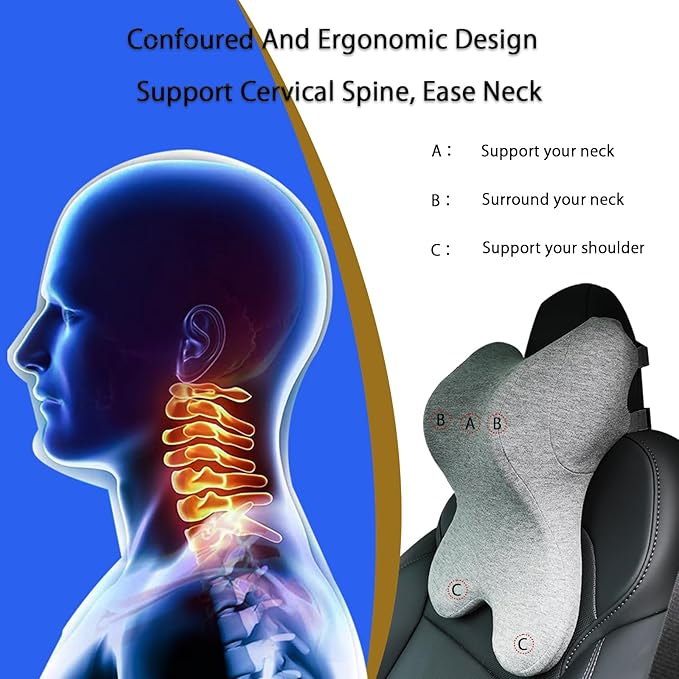 Car Neck Pillow for Driving Gaming Chair Headrest Pillow Office Chair Neck Pillow Ergonomic Design Double Straps Design Suitable for Different Heights