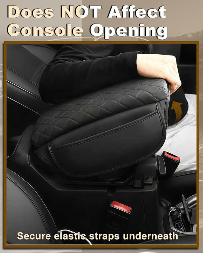 Armrest Cover for Jeep Wrangler JL Center Console Pad with Organizer Storage Pockets, Black Faux Leather Arm Rest Lid Cushion Accessories (2018-2026 Wrangler JL/Gladiator JT)
