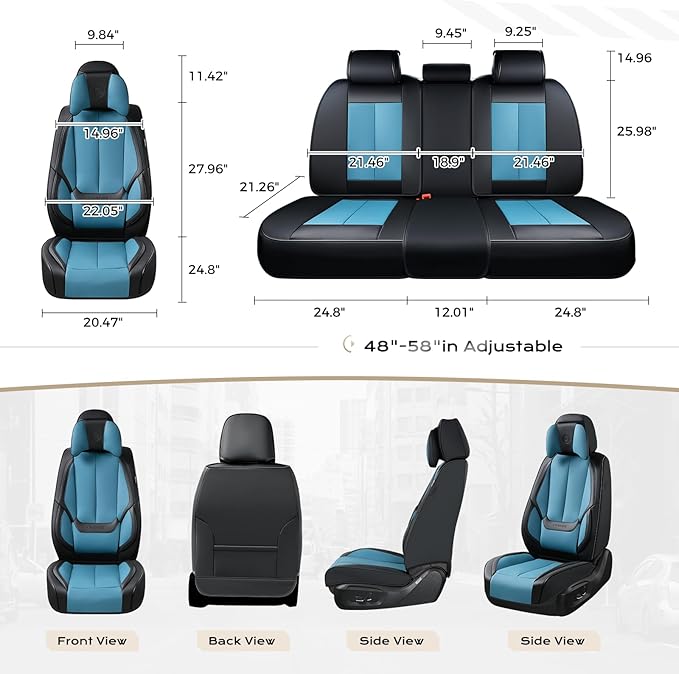 Coverado Seat Covers Full Set, Seat Covers for Cars, 5 Seats Waterproof Nappa Leather Car Seat Covers with Head Pillow, Seat Protectors Car Seat Cushion Universal Fit for Most Cars (Black&Blue)