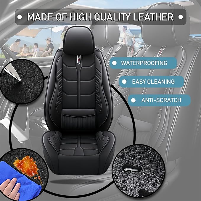 Leather Car Seat Covers Fit for Toyota C-HR CHR 2018-2024, 5 Seater Car Seat Cover, Premium Waterproof, Scratch Resistant Car Interior Accessories (Full Set Black)