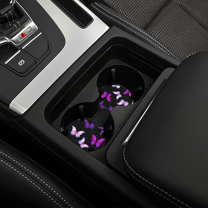 Butterfly Purple Steering Wheel Cover Butterflys Steering Wheel Cover Accessories Universal 2 Pieces Car Coasters Anti Slip Car for Men Women