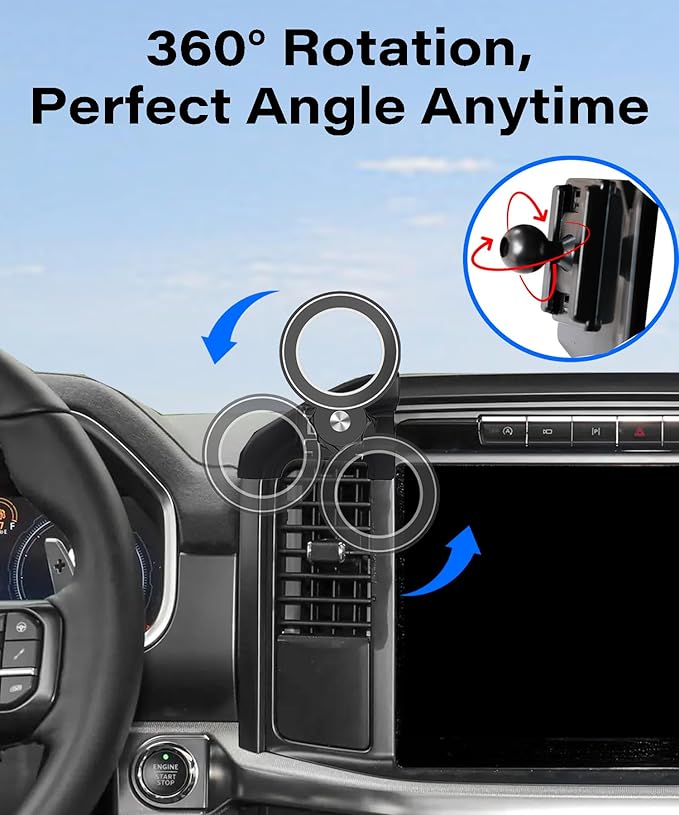 Magnetism Car Phone Holder for 2021-2024 Ford F-150 Accessories Compatible with MagSafe Hands-Free 360 Degree Rotation Adjustable Cell Phone Mount Does Not Affect Air Vent