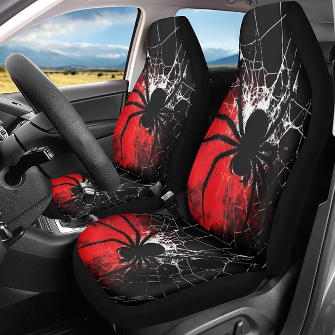 Goth Spider Car Seat Cover Waterproof Automotive Decoration Accessories for Women Men,Goth Spider Design Universal Front Seat Cover for Cars SUV Trucks, Set of 2