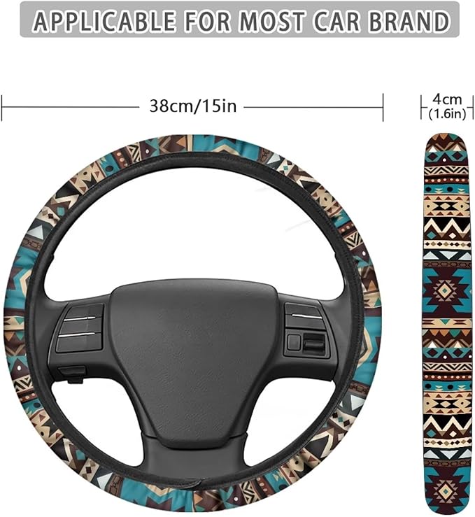 SEANATIVE Ethnic Tribes Car Steering Wheel Cover, Anti-Slip, Safety, Soft, Breathable, Universal Car Steering Wheel Dust Cover, Easy to Disassemble