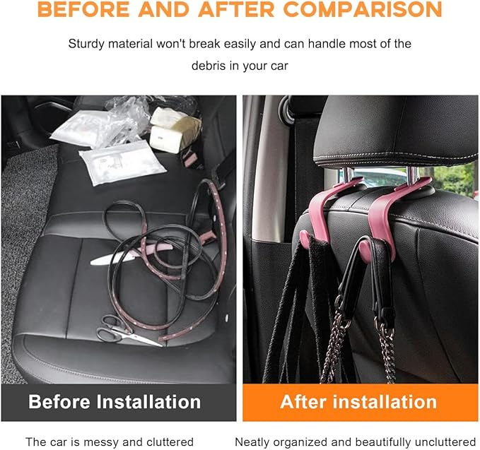 4PCS Car Seat Headrest Hook, Auto Back Seat Hanging Storage Organizer, Vehicle Seatback Hanger Holder for Purse Handbag Coat Umbrella, Universal Interior Car Accessories (Dark Pink)