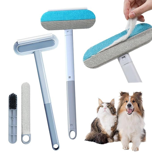 Pet Hair Removal Tool, 4 in 1 Reusable & Washable Dog & Cat Hair Remover, Multifunctional Pet Hair Remover with Extendable Handle & 2 Built-in Brushes, Easy Fur Cleaning for Furniture and Carpet
