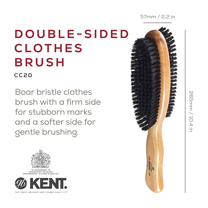 Kent CC20 Cherry Wood Double-Sided Clothes Brush and Lint Remover for Cashmere, Wool, and Silk - Sweater Fuzz Remover, Suede Brush, and Lint Brush for Pet Hair