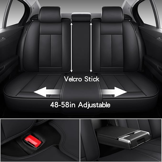 Black Car Seat Cover with Lumbar Support, Car Seat Protector Waterproof, Nappa Leather Car Seat Cushion, Car Seat Covers Front Seats and Back Fit for Most Cars