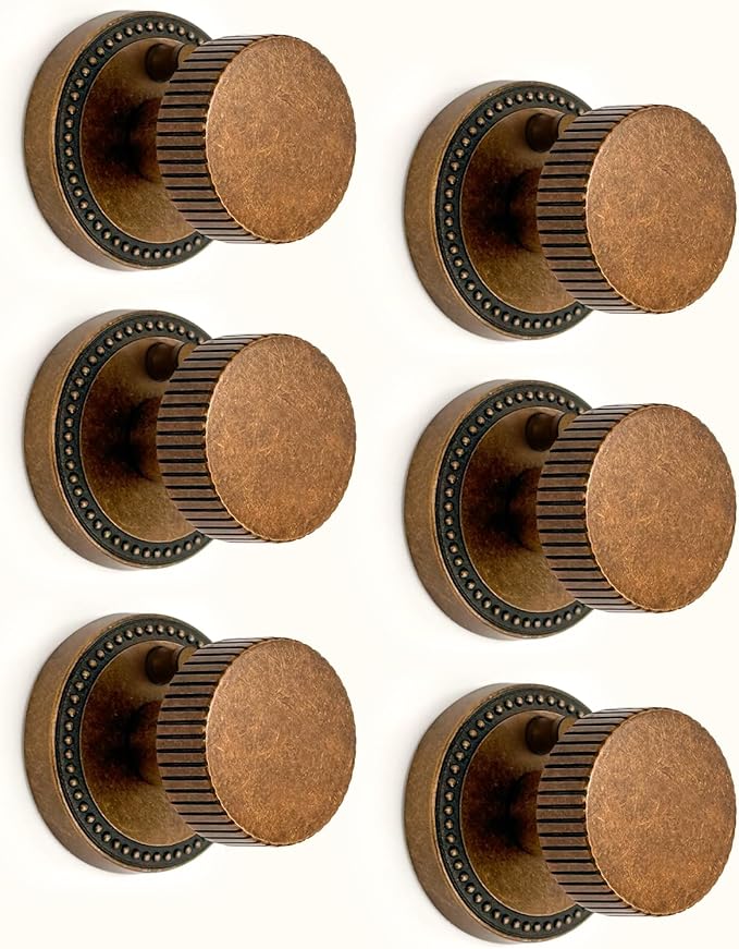 Asidrama 6 Pack Antique Brass Privacy Door Knobs with Lock, Vintage Door Handles with Antique Brass Door Knobs Interior for Bedroom or Bathroom, Heavy Duty Door Lever for Left Right Sided Doors