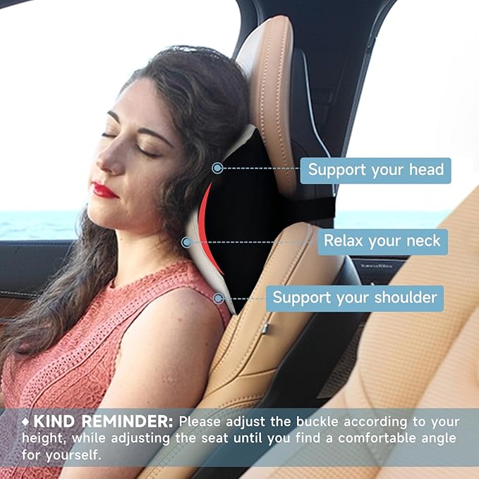 Make Comforting Car Headrest Pillow, Car Pillow for Driving with Adjustable Strap, 100% Memory Foam Neck Cushion, Breathable Removable Cover & Ergonomic Design - Car Neck Pillow(Moonlight-Silver, 1PC)