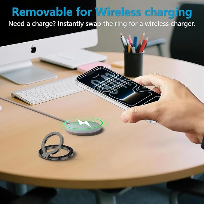 MagSafe Phone Ring Holder, 360° Rotation Magnetic Phone Grip Kickstand with Double-Sided Magnet Mag Safe Finger Ring Stand for Samsung S26 S25 FE S24 Ultra iPhone 17/16/15/14 Pro Max Google Pixel 10a