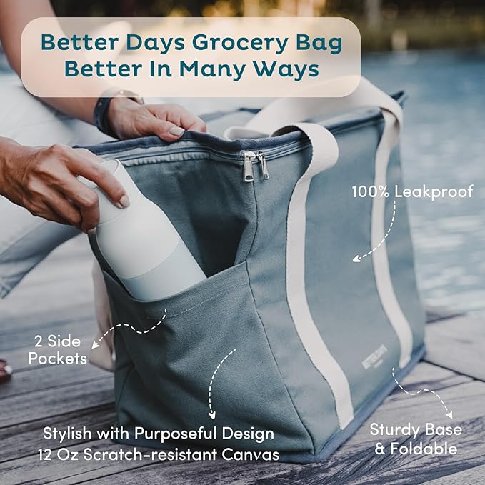 Nook Theory Reusable Insulated Grocery Bag - Leak Proof, X Large Cooler Bag - Insulated Shopping Bags for Groceries - Travel Cooler Bag for Frozen and Hot Food with Zippered Top (Caramel Cream)
