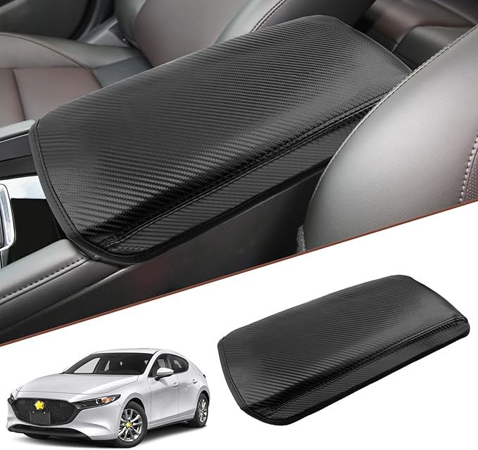 SKTU for 2019-2024 2025 2026 Mazda 3 Mazda3 Center Console Cover 2023 2024 2025 2026 Mazda3 Armrest Pad 2024 2025 2026 Mazda3 Seat Box Cover Automotive Car Center Console Soft Cushion (Carbon Fiber)