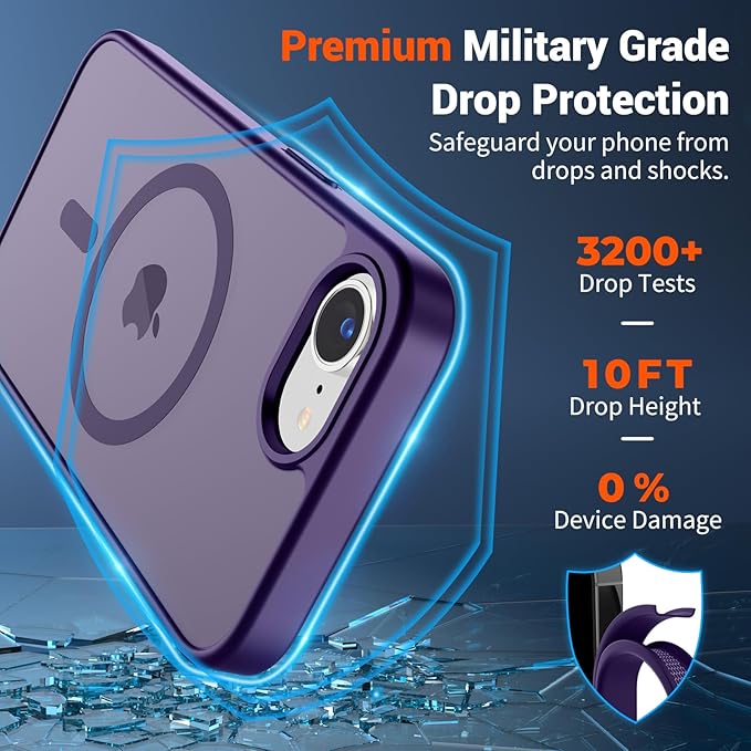 SUPFINE Magnetic for iPhone 17e Case/iPhone 16e Case 2025 (Compatible with MagSafe)(Military Grade Drop Protection) Slim Translucent Matte Shockproof with Anti-Fingerprint Phone Case,Dark Purple
