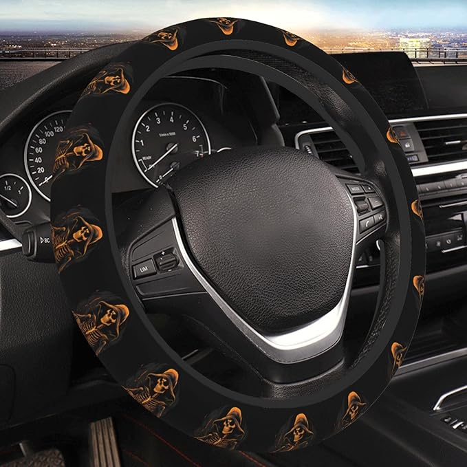 Funny Skeleton Skull Pumpkin Steering Wheel Cover Men, Comfortable Elastic Steering Car Wheel Cover Fit 15 inches Universal Accessories Suvs Trucks Decor