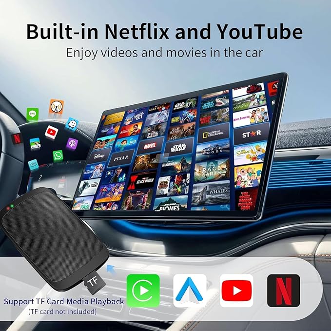 Magic Box 3.0 Support YouTube/Netflix, 2025 Upgraded 4 in 1 Wireless CarPlay Adapter, Smart Netflix carplay Adapter Ai Box, Car Video Box