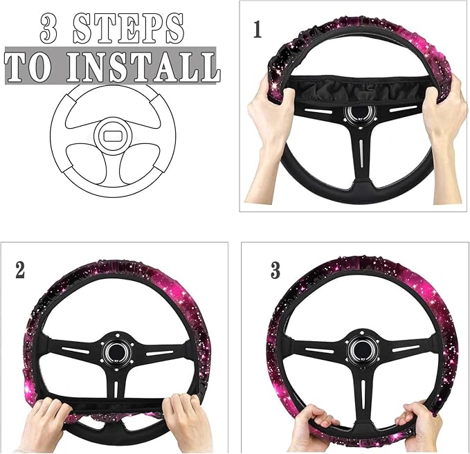 AFPANQZ Anti-Slip Steering Wheel Cover for Women Universal Fit 14 to 15 inch, Car SUV Sedans Accessories Neoprene Steering Wheel Protection Sweat Absorption Nebula Galaxy Pink Blue