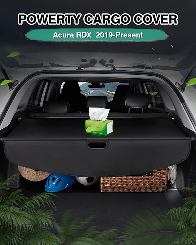 Powerty Retractable Cargo Cover for 2019-2025 2026 Acura RDX, Canvas Texture Trunk Cover Privacy Screen Rear Security Shade for RDX Accessories (with Extented Cover)
