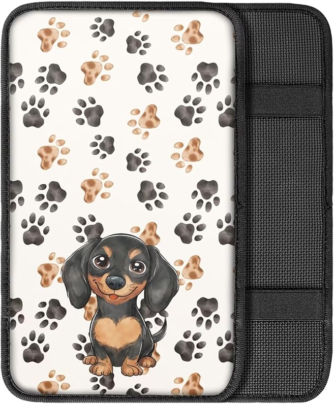 UNICEU Dachshund Dog Paw Car Center Console Armrest Cover Pad for Women, Neoprene Car Interior Accessories Anti-Slip Soft Automotive Armrest Seat Box Cover Soft Console Pads