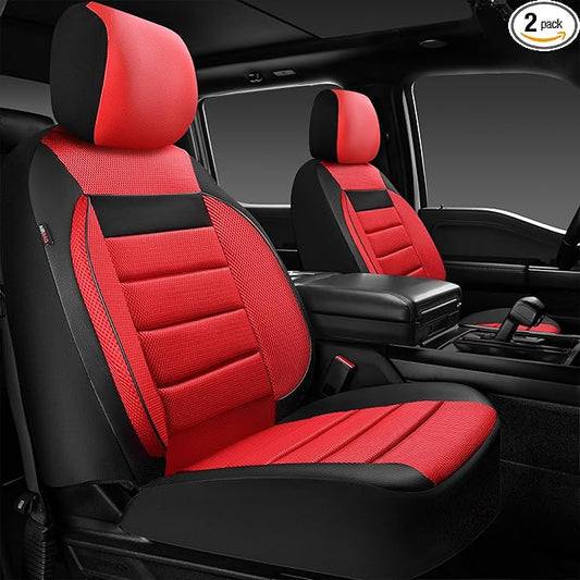 CAR PASS 3D Foam Leather Car Seat Covers Two Front Seats only, Air Mesh Thick Seat Covers, All Weather Car Seat Cover Comfort & Protection for Truck,SUV,Sedan,Van, Airbag Compatible (Black Red)