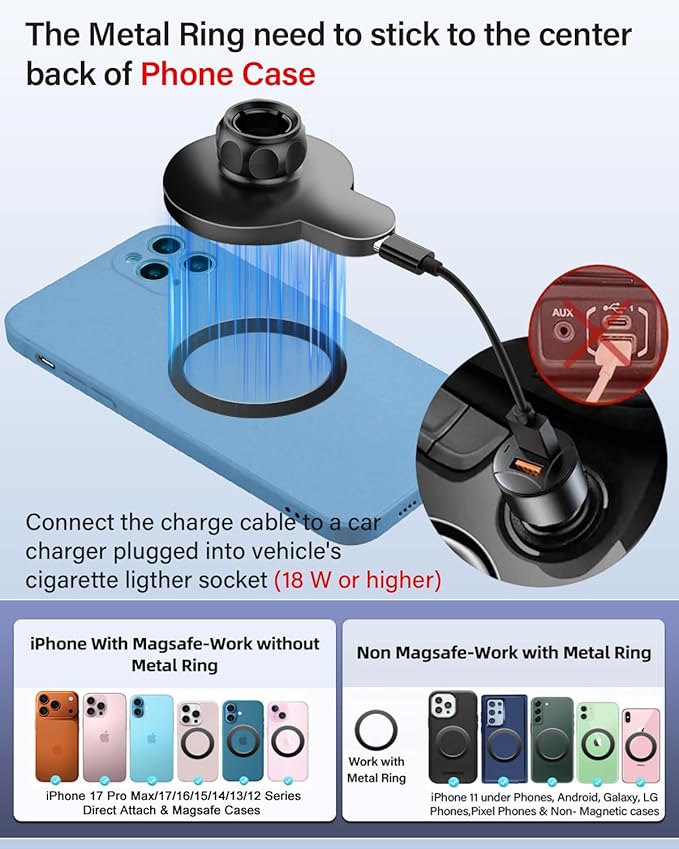 PZK Car Phone Holder for Toyota RAV4 2019-2025 Hybrid LE/XLE/Premium Accessories 7/8-Inch Screen Magnetic 15W Fast Wireless Charger Car Phone Mount 360° Rotation Not Affect Vent (Not Fit 9/10.5 inch)