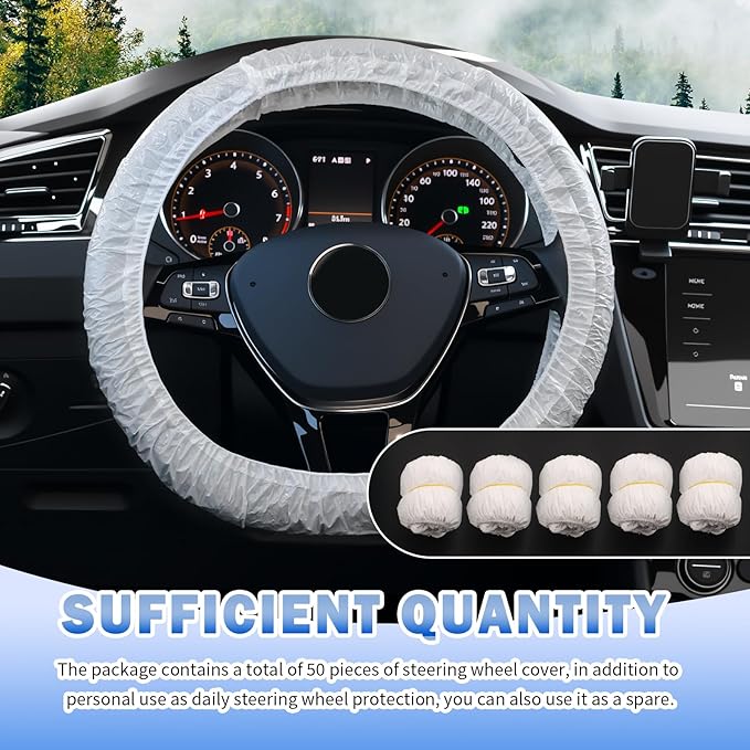 50PCS Upgraded Disposable Steering Wheel Covers with Elastic Band,Thickened Car Steering Wheel Cover for Protecting,LDPE Car Wheels Cover Fits 14.96" Diameter Steerings Wheels (50PCS)