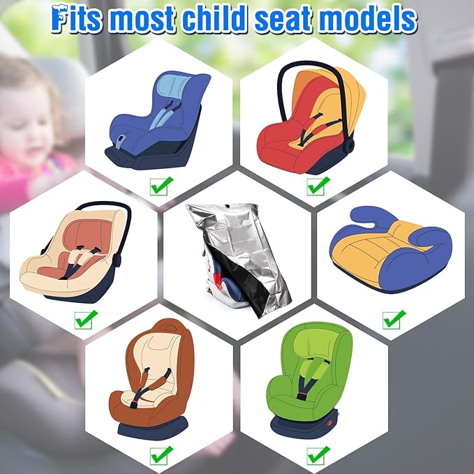 2Pcs Baby Car Seat Sun Shade Cover,Infant Car Seats Heat Protector,Baby Travel Accessories to Keep Toddler Seats at Cool Temperature,CarSeat Cooler Cover UV Protection from Heat/Sun for Babies Seat