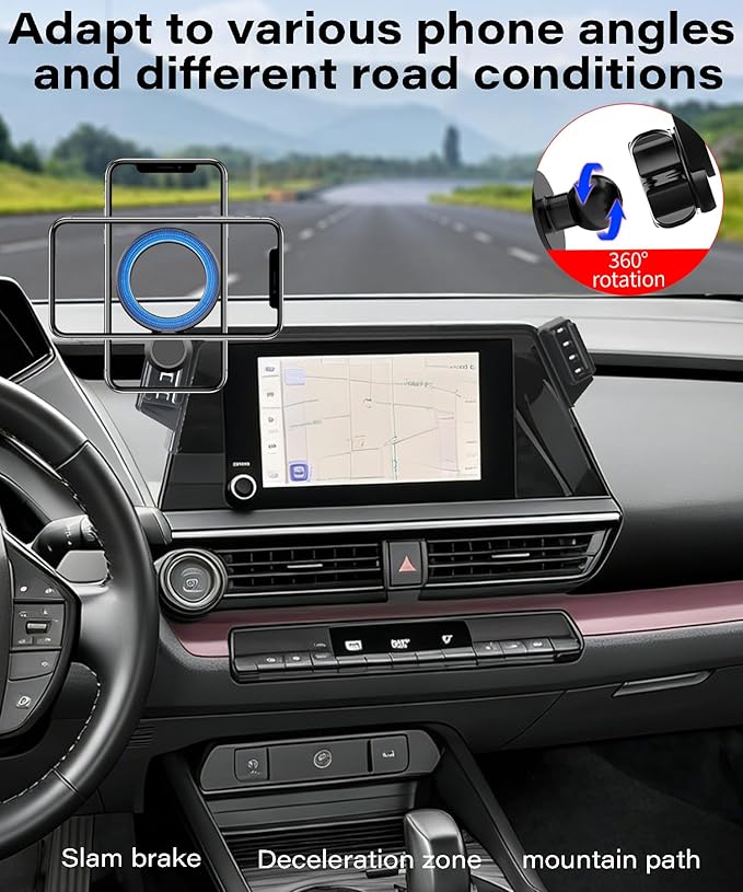 Magnetic Car Phone Mount for 2023 2024 2025 2026 Toyota Prius Accessories, for MagSafe Strong Magnets Cell Phone Holder 8-Inch Screen Cradles, with Portable Phone Gripper 360° Rotation