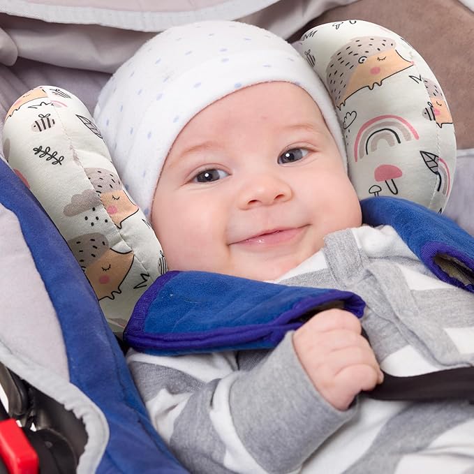 KAKIBLIN Baby Support Pillow, Head and Neck Support, 2 in 1 Banana Neck Pillow for Baby Newborn, Adjustable Stroller Head Pillows for Kids (Hedgehog)