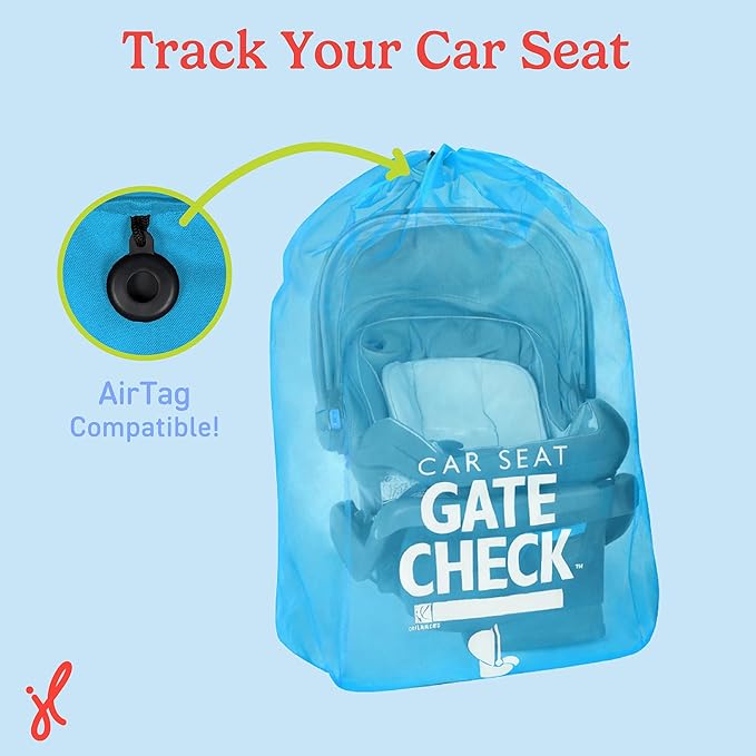 J.L. Childress Gate Check Travel Bag for Car Seats - Car Seat Travel Bag for Airplane, Includes AIRTAG Holder, Fits All Baby Carriers, Infant Carriers & Child Booster Seats - Neon Blue