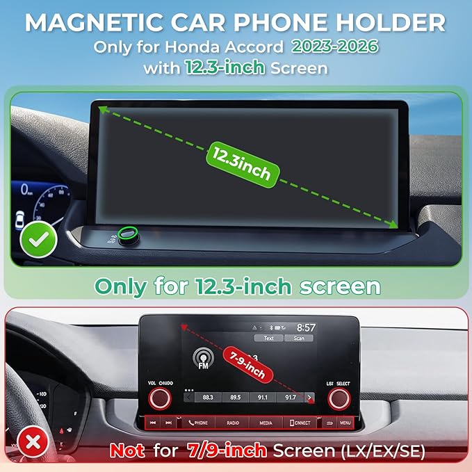Car Phone Holder for Honda Accord 11th Gen Hybrid 2026 2025 2024 2023 (Only for 12.3-Inch Screen) 360° Rotation Magnetic Cell Phone Mount, Compatible with Magsafe, Does Not Affect Air Vent