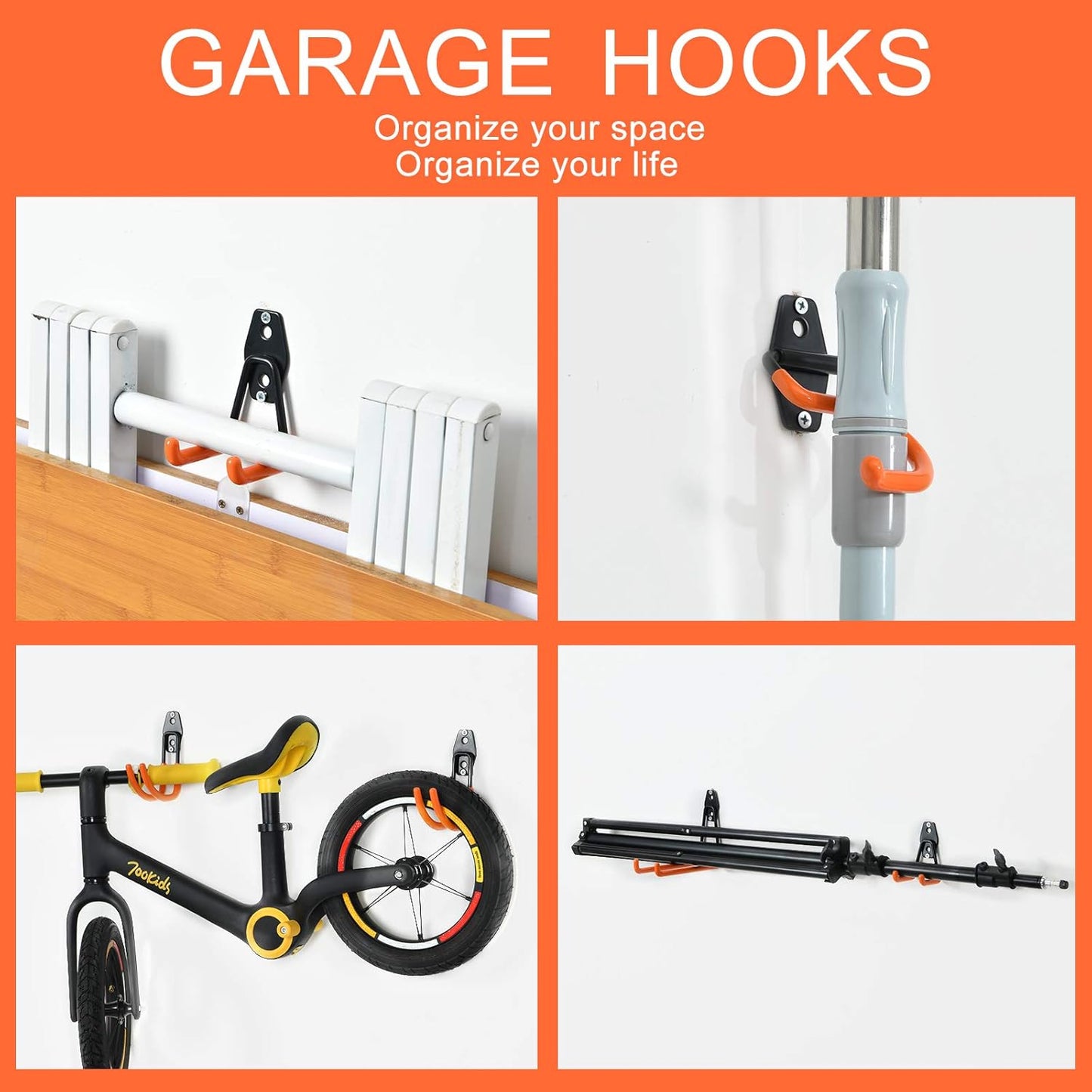 AOBEN Garage Hooks Heavy Duty, Steel Garage Storage Hooks, Utility Tool Hangers and Combinable Wall Mount for Organizing Ladder, Hold Chairs, Heavy Tools (Medium U, 4 Pack)