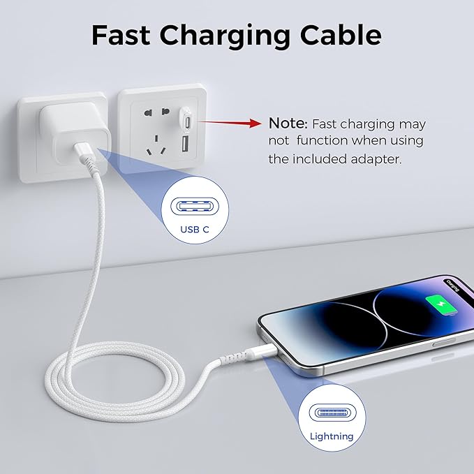 Basesailor USB C to Lightning Charger Cable 10FT with USB A Adapter,USB Type C Fast Charging Power Cord for Apple iPhone 14 13 12 11 Mini Pro Max Plus,XS XR X 8 7 6 5 SE,iPad 8 9 8th 9th Generation