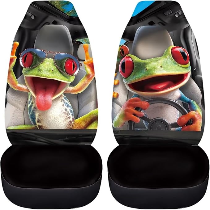 Funny Tree Frog Car Seat Covers for Front Seats Anti-Slip Comfort Front Bucket Seat Cover Universal Fit for SUV Truck Sedan