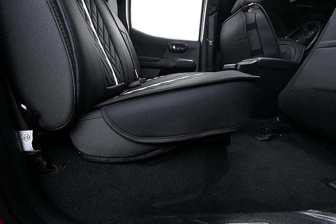 Tomatoman Tacoma Truck Rear Seat Covers 2005-2024 2025 2026 Access Double Cab TRD Sport Offroad Limited SR5 V6 Back Car Cushions with Waterproof Faux Leather(Rear Seat/Black-White)