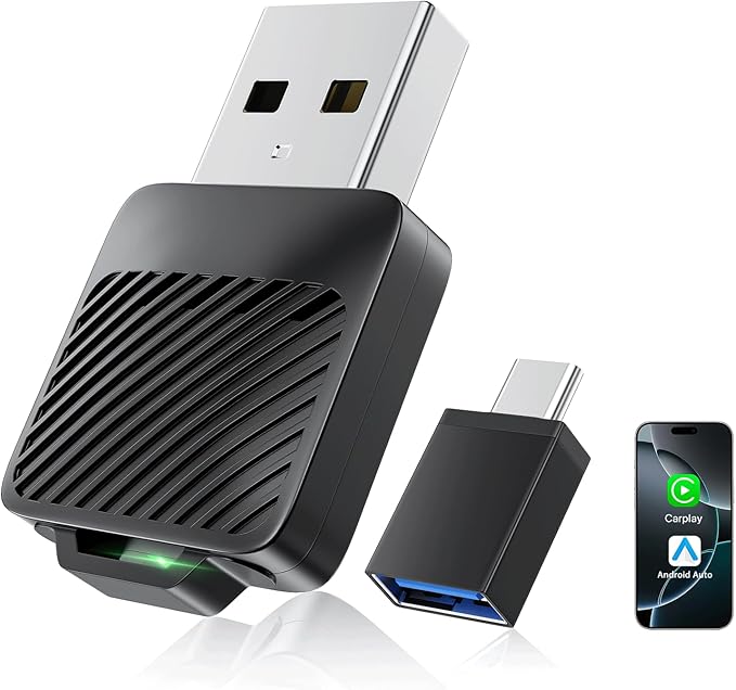 2-in-1 Wireless CarPlay & Android Auto Adapter, Mini USB Design for Cars with Built-in Wired Apple CarPlay 2025 Upgrade Plug & Play CarPlay Dongle Converts Wired CarPlay to Wireless, Fast Auto-Connect